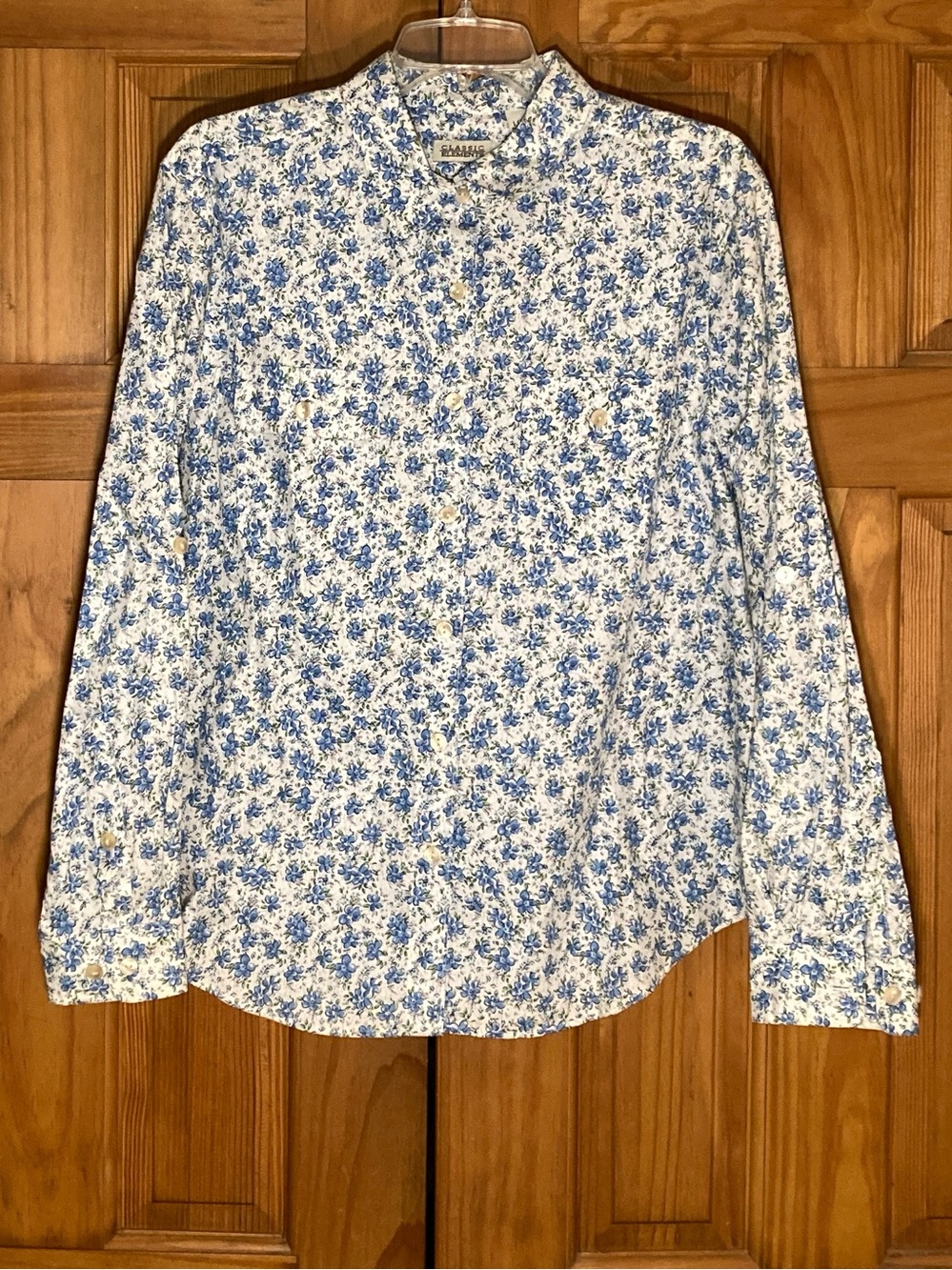 NWOT Classic Elements Vintage 90s Top Long Sleeve Blouse Blue White Size L 14/16